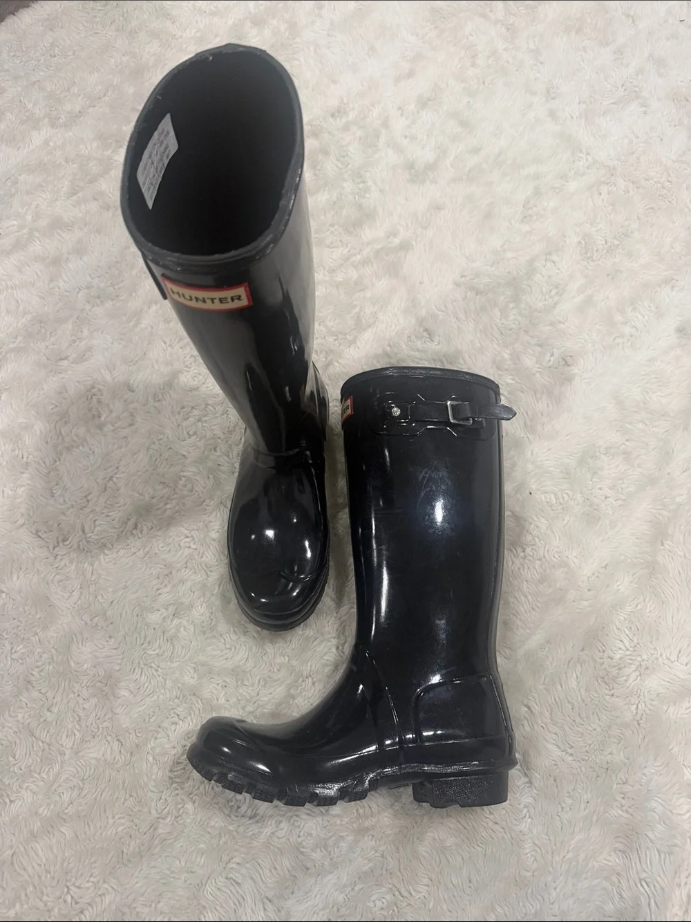 Hunter Black Gloss Tall Kids Rain Boots Girls Size‎ 4 B